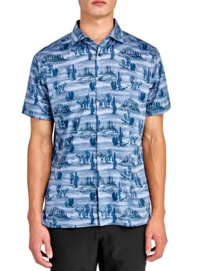 Construct Con.struct Desert Print Performance Button-down Shirt In Slate