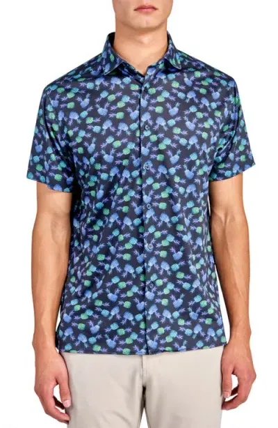 Construct Con.struct Pineapple Print Performance Button-down Shirt In Navy