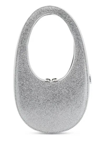 Coperni Glittered Swipe Mini Hobo Bag In Silver