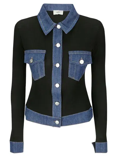 Coperni Long-sleeve Ribbed Denim Top In Black