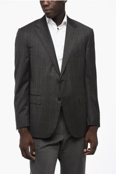 Corneliani Extrafine Wool Academy Blazer With District Check Pattern In Gray