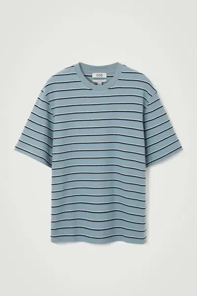 Cos Relaxed Striped Cotton-bouclé T-shirt In Blue