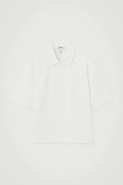 Cos Textured Half-zip Polo Shirt In White