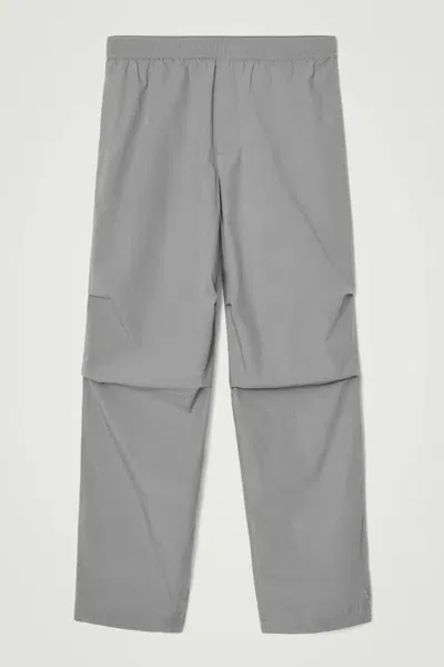 Cos Wide-leg Elasticated Cotton Trousers In Grey