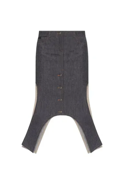 Courrèges Asymmetric-hem Denim Skirt In Gray