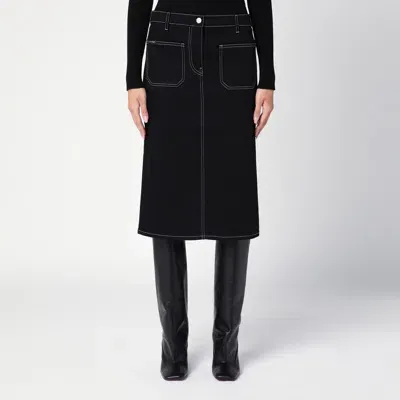 Courrèges Black Denim Midi Skirt