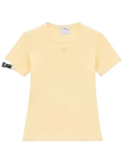 Courrèges Buckle-detail T-shirt In Yellow