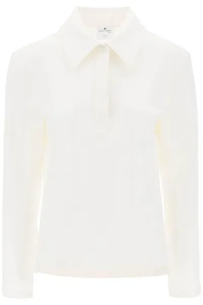 Courrèges Women's White Cotton Piqué Polo Shirt With Long Sleeves And Embroidered Logo In Multicolor