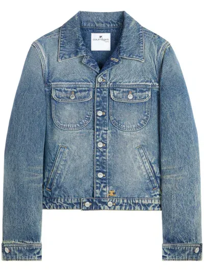 Courrèges Logo-patch Denim Jacket In Medium Blue