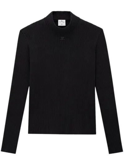 Courrèges Rib-knit Mock-neck Jumper In Black