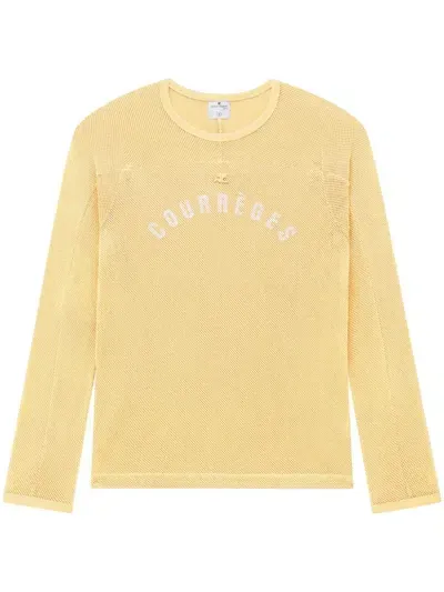 Courrèges Logo-print Mesh T-shirt In 黄色