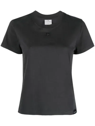 Courrèges Logo-embroidered Cotton T-shirt In Black