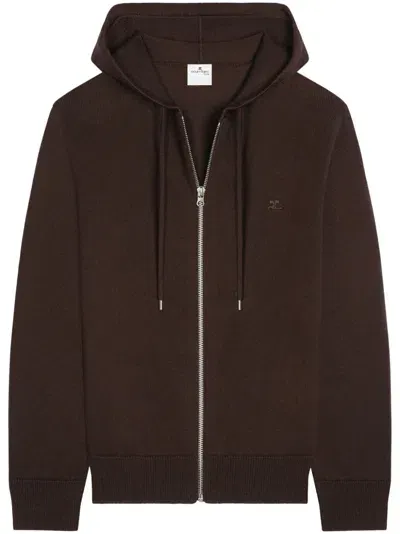 Courrèges Zipped Wool Hoodie In Brown