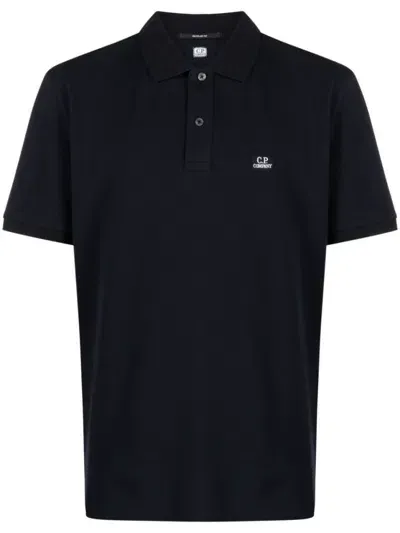 C.p. Company C. P. Company Embroidered-logo Piqué Polo Shirt In Blue