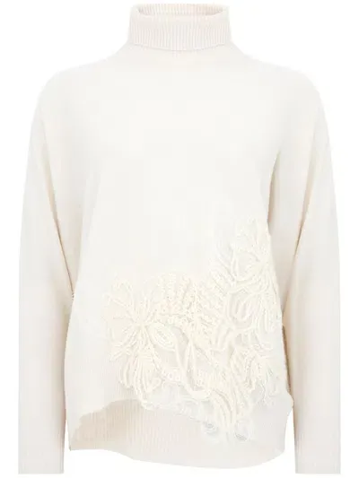 D Exterior Cashmere And Wool Sweater With Embroidery In White