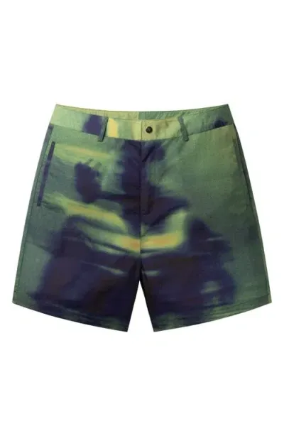 Daily Paper Yaro Hazy Nylon Shorts In Green Multi