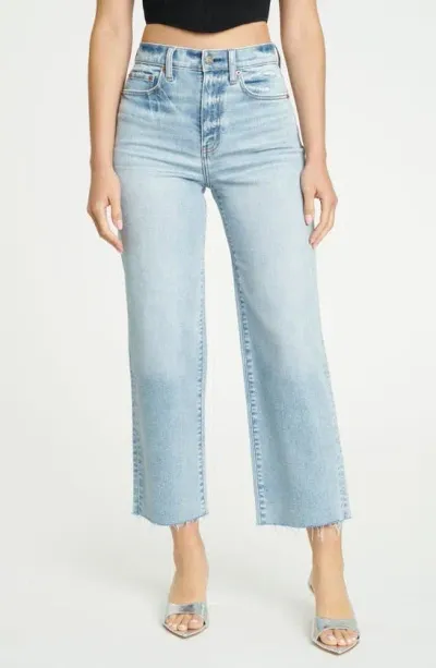 Daze Pleaser High Waist Raw Hem Crop Jeans In Blue