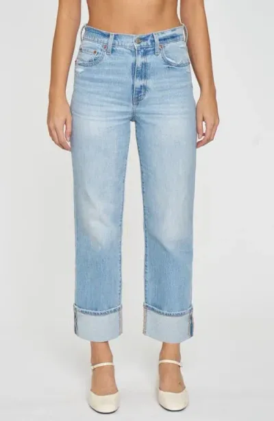 Daze Sun High Waist Cuff Crop Straight Leg Jeans In Fate