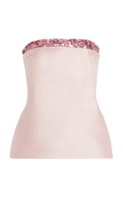 Delpozo Sequined Satin Bustier Top In Pink