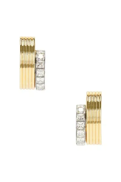 Demarson Mercer Earrings In 12k Shiny Gold  Silver  & Crystal