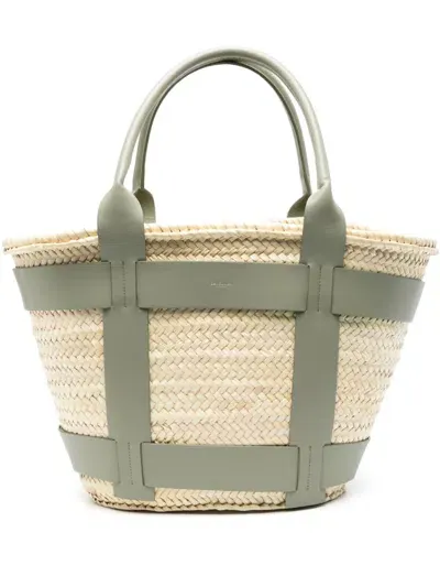 Demellier The Santorini Raffia Tote Bag In Neutrals