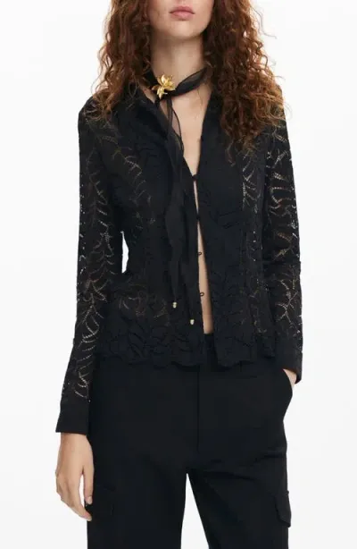 Desigual Saga Stretch Button-up Top In Black