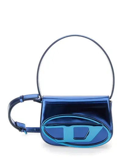 Diesel '1dr' Blue Shoulder Bag With Logo Plate In Patent Leather Woman