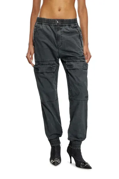 Diesel Cargo Track Pants In Micro-twill In Negro