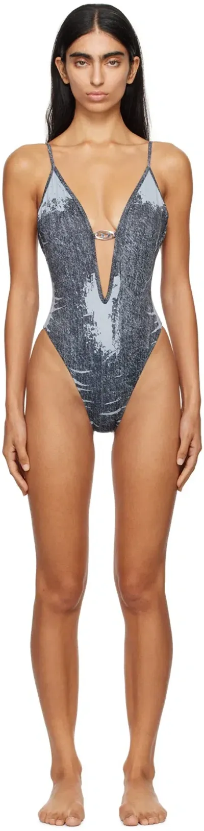 Diesel Gray Bfsw-denim-body One-piece Swimsuit In E6947