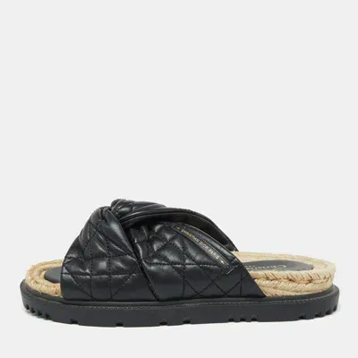 Pre-owned Dior Black Cannage Quilted Leather D-twist Espadrille Flat Sandals Size 39