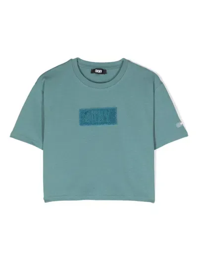 Dkny Kids' Logo-patch Cropped T-shirt In Blue