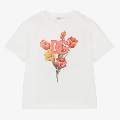 Dolce & Gabbana Kids' Girls White Cotton Dg Tulip T-shirt