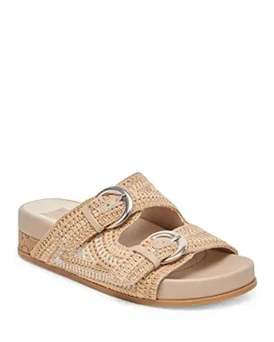 Dolce Vita Ralli Natural Multi Crochet Knit Buckle Slide Sandals