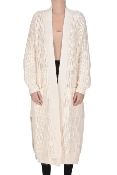 Dondup Ribbed Knit Maxi Cardigan In Cream