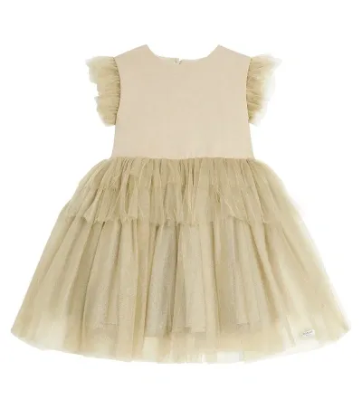 Donsje Kids' Nena Tulle-trimmed Cotton-blend Dress In Green