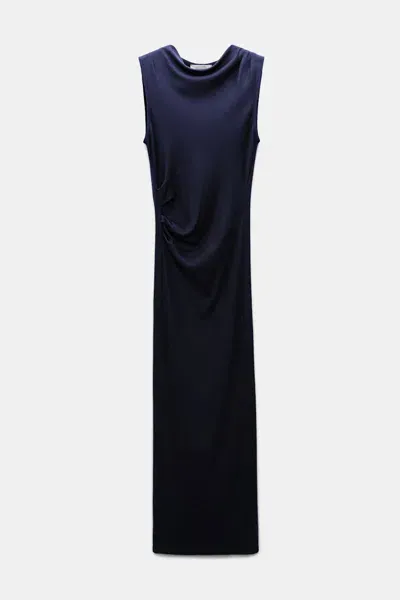 Dorothee Schumacher Fine Rib Cotton Draped Midi Dress In Blue