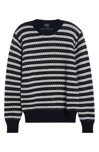 Drake's Norwegian Bird's Eye Cotton Crewneck Sweater In Navy/ecru