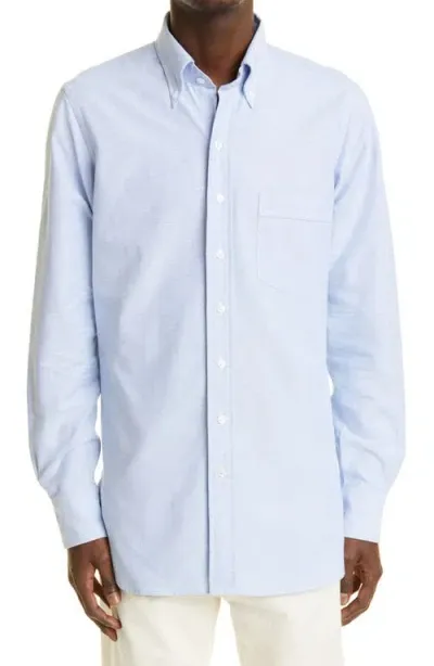 Drake's Oxford Cotton Button-down Shirt In 200 Ice Blue