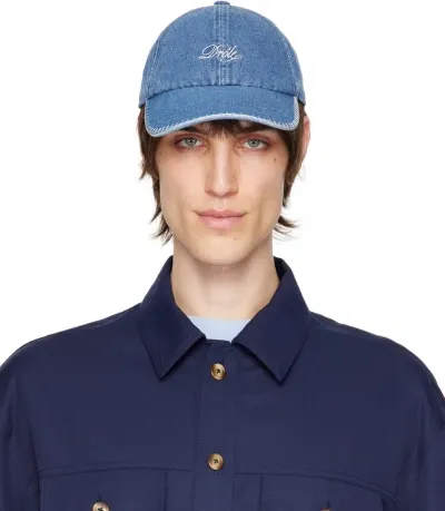 Drôle De Monsieur Blue 'la Casquette Drôle Brodée' Cap In Stone Wash