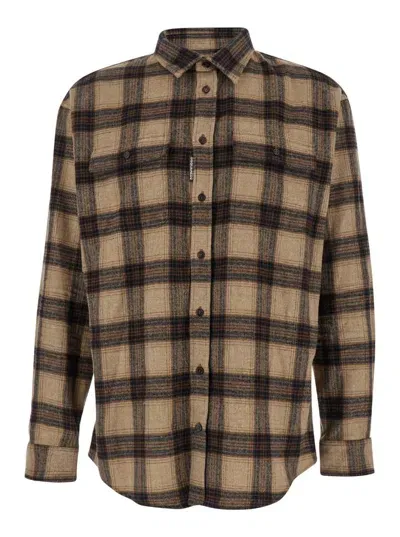 Dsquared2 Canadian Plaid Wool Blend Shirt In Brown