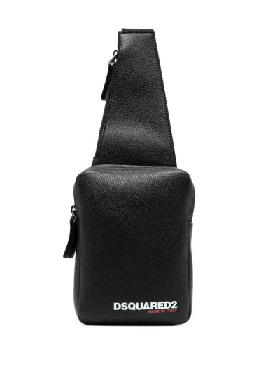 Dsquared2 Men's Dsquared Logo-print Leather Messenger Bag In Black