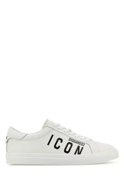 Dsquared2 Logo Printed Cassetta Sneakers In Weiss