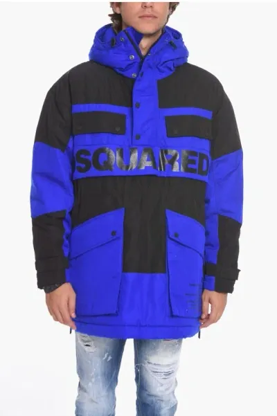 Dsquared2 Two-toned Puffer Jacket With Maxi Pockets In Blue