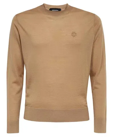 Dsquared2 Virgin Wool Crew-neck Sweater In Brown