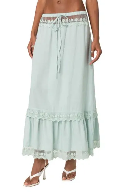 Edikted Lace Trim Maxi Skirt In Sage