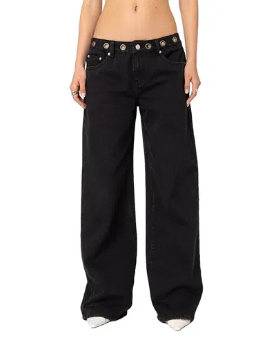 Edikted Libby Grommet Waist Wide Leg Jeans In Black