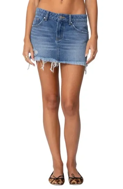 Edikted Tomi Distressed Nonstretch Denim Miniskirt In Blue Washed