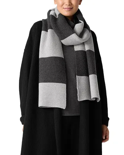 Eileen Fisher Cotton & Cashmere Striped Scarf In Moon