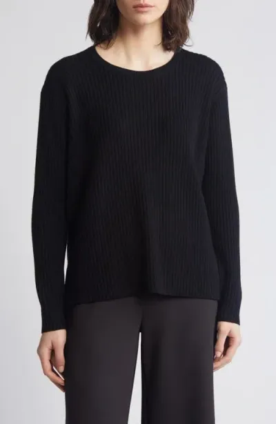 Eileen Fisher Crewneck Rib Sweater In Black