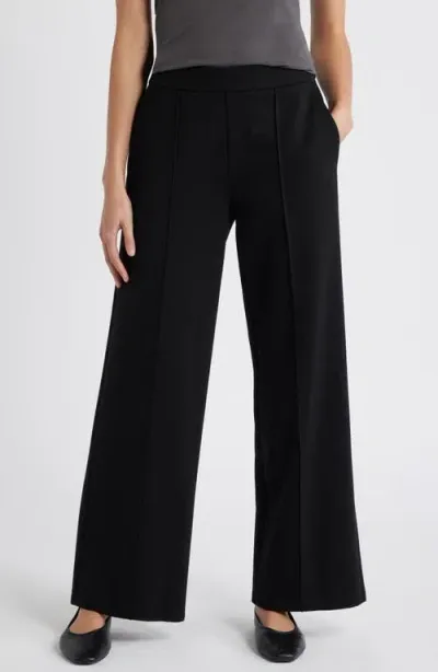 Eileen Fisher Flex Pintuck Double Knit Ponte Wide Leg Pants In Black